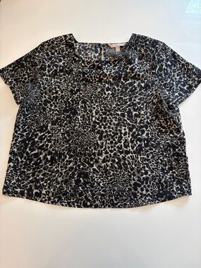 Banana Republic Leopard-Print Short Sleeve Top - Black & Cream